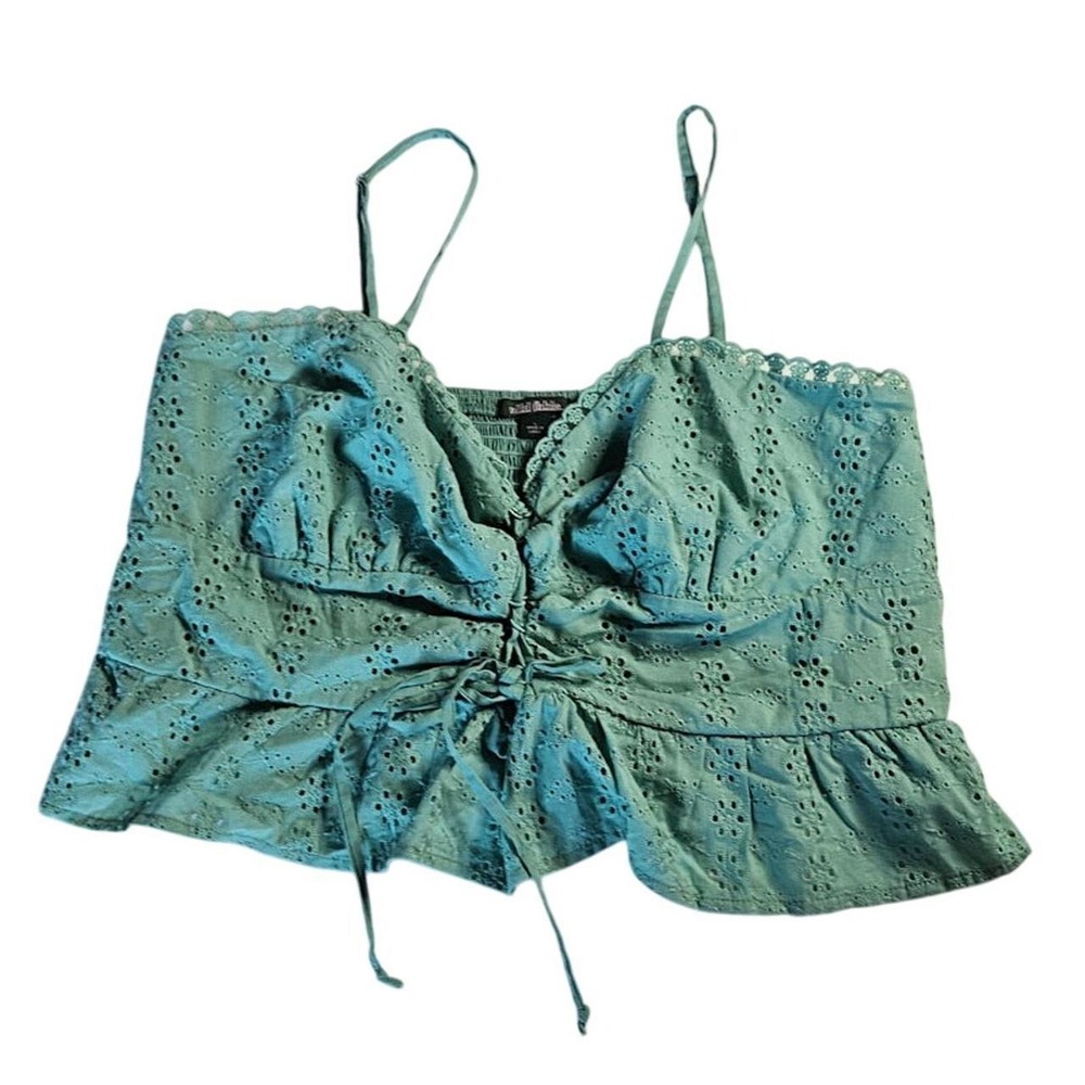 Wild Fable Y2K Strappy Peplum Corset Teal Tank Top Frilly Romantic Boho Blouse